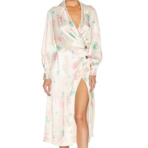 NWT Ganni Satin Watercolor Floral Trench Wrap
Dress
